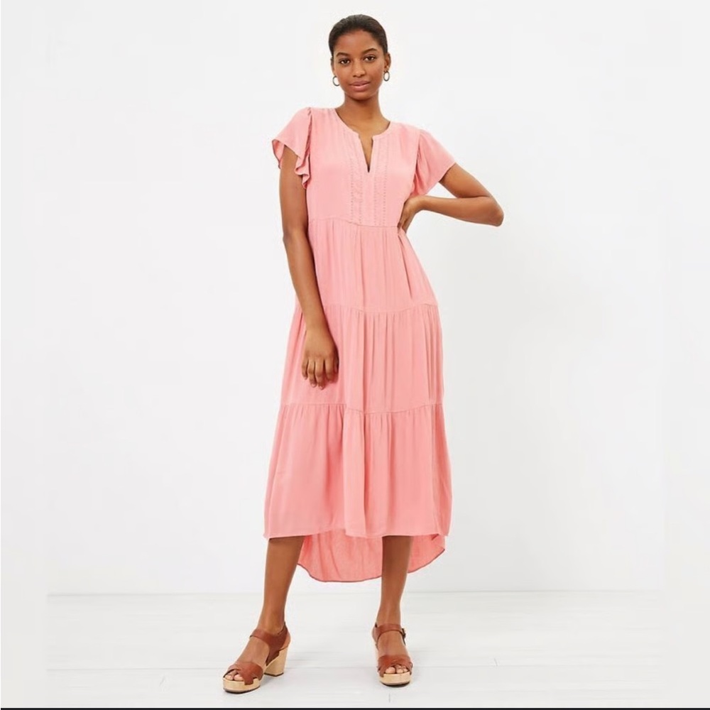 LOFT Pink V-Neck Flutter Sleeve Maxi Dress